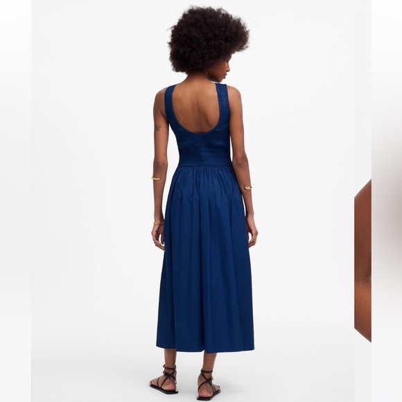 Madewell The Melody Scoopback Smocked Midi Dress blue size L new - Picture 3 of 7